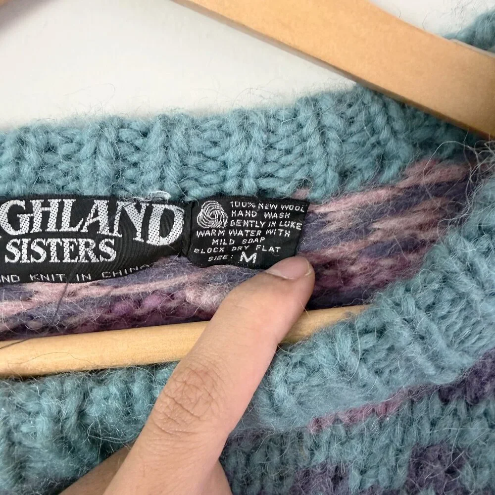 2/$30 Highland Sisters Hand Knit 100% New Wool  Pastel Sweater Medium